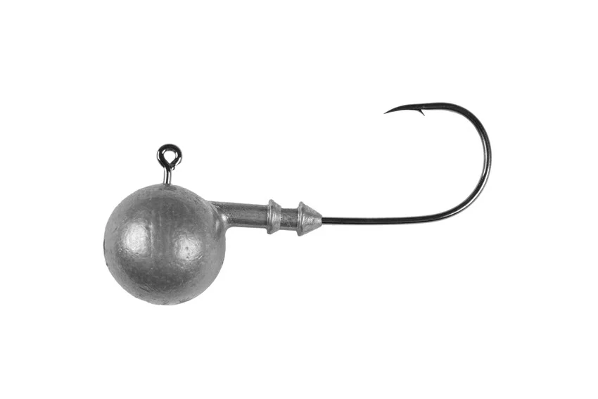 Durable stainless steel jig head with a strong hook ready for deep saltwater fishing.