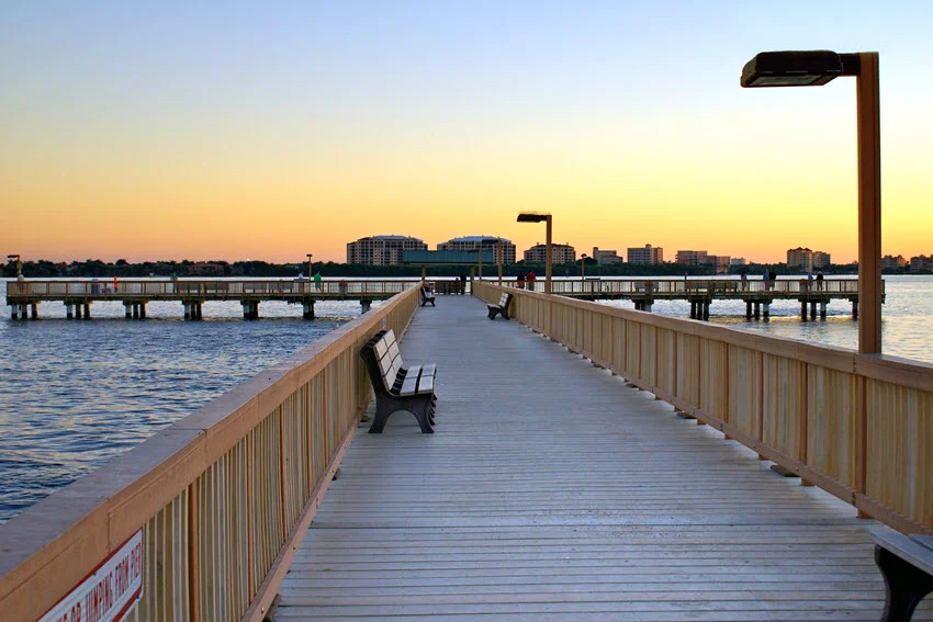 A shot from the Fishing Pier in Cape Coral, Florida, on a calm day with serene waters and clear skies.