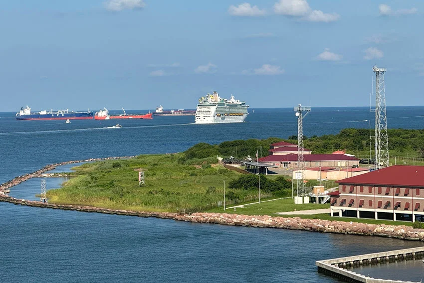 View across the Galveston waterfront and shipping channel in Texas, a productive Gulf Coast area for shore and boat-based Shark fishing.