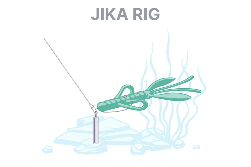 Jika rig fishing tackle illustration used to target Bass and similar predatory species.