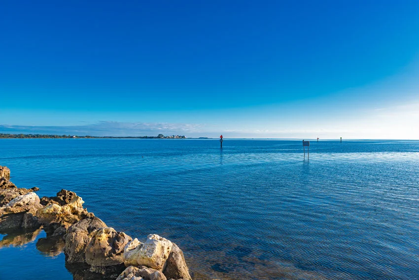 Panoramic view of Deadman Bay from Keaton Beach, Florida, USA, in early morning.