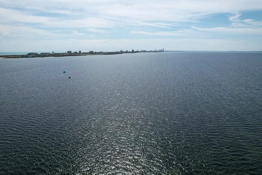Aerial view of Baffin Bay waters in the early morning.
